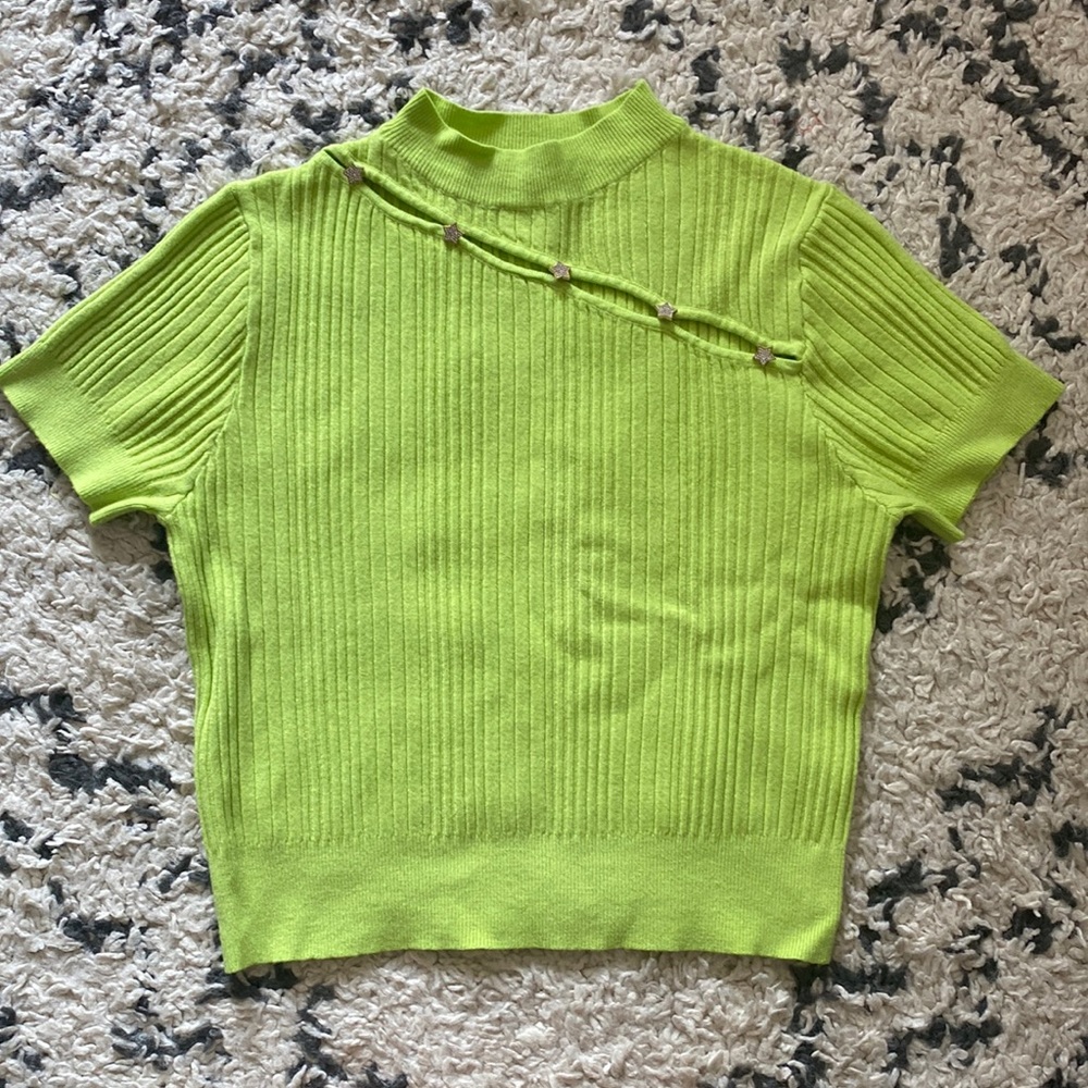 Vici green knit tee with cutout